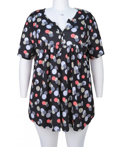 Women's Plus Size Tunic Tops Summer Short Sleeve V Neck Blouses Ruffle Flowy Button Up T Shirts P120 Polka Dot Black $17.92 Tops