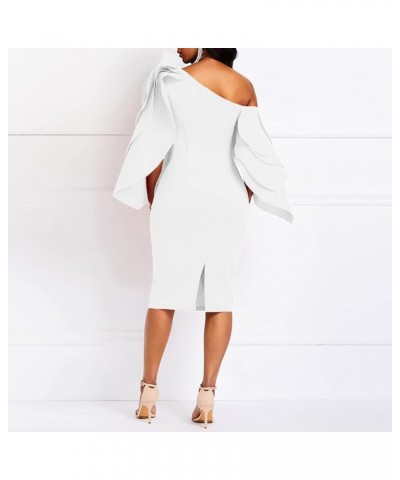 Bodycon Dress for Woman Long Sleeve Knee-Length Ruffle Sleeve Off Shoulder Evening Dress White $38.99 Dresses