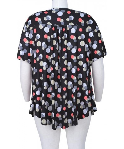 Women's Plus Size Tunic Tops Summer Short Sleeve V Neck Blouses Ruffle Flowy Button Up T Shirts P120 Polka Dot Black $17.92 Tops