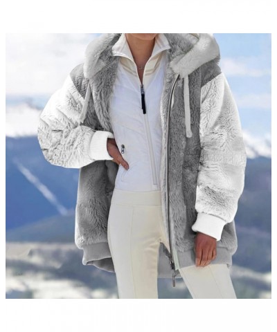 Winter Coats for Women,2023 Fuzzy Fleece Jacket Hooded Color Block Patchwork Cardigan Coats Outerwear with Pockets B-grey $4....