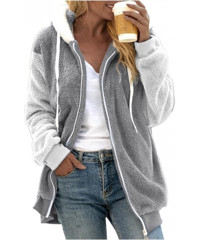 Winter Coats for Women,2023 Fuzzy Fleece Jacket Hooded Color Block Patchwork Cardigan Coats Outerwear with Pockets B-grey $4....