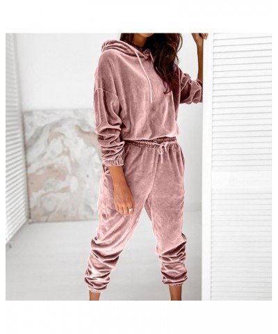 Sweatshirts for Women Two Piece Set Fall Casual Drop Shoulder Sleeve Hoodies and Drawstring Pants Velour Tracksuits ☽01_pink ...