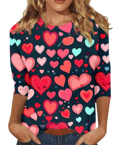 Valentine's Day Women's Tops Crewneck Casual 3/4 Length Sleeve Tshirt Love Heart Printed Loose Fit Blouse Tops 03-red $7.78 T...