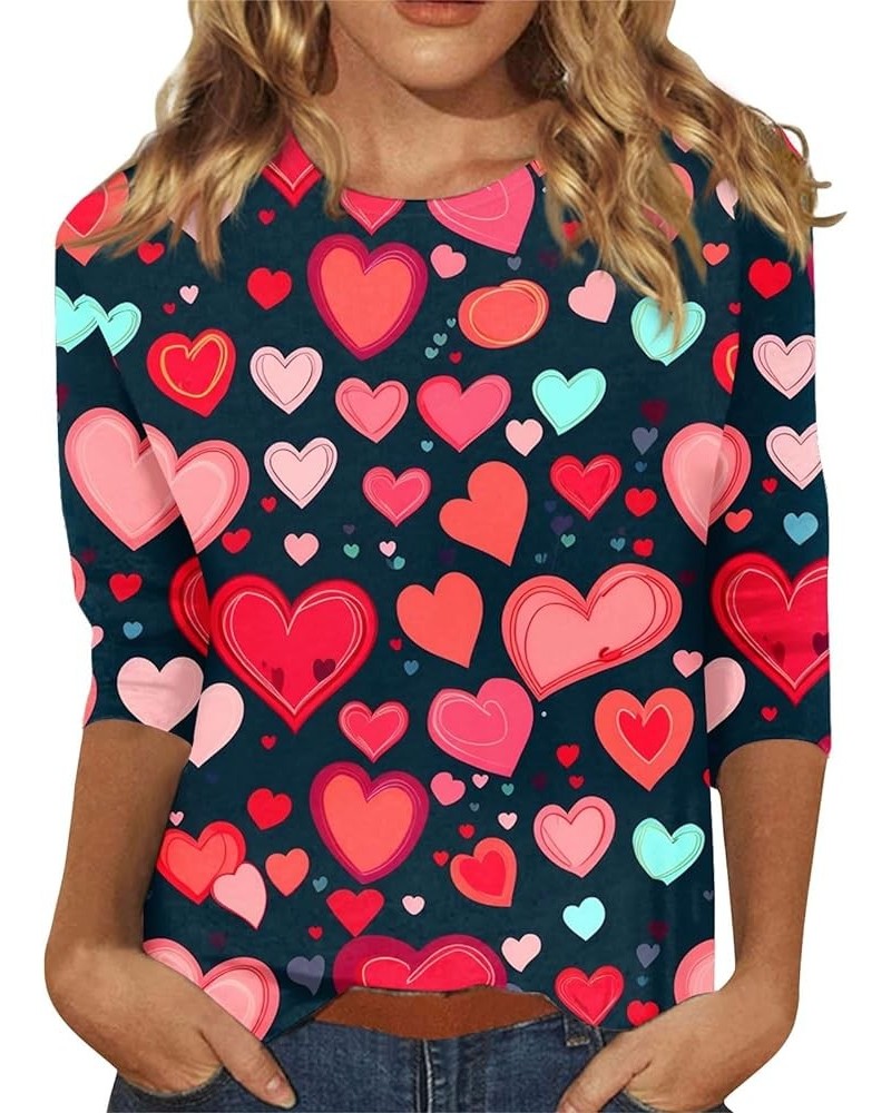 Valentine's Day Women's Tops Crewneck Casual 3/4 Length Sleeve Tshirt Love Heart Printed Loose Fit Blouse Tops 03-red $7.78 T...