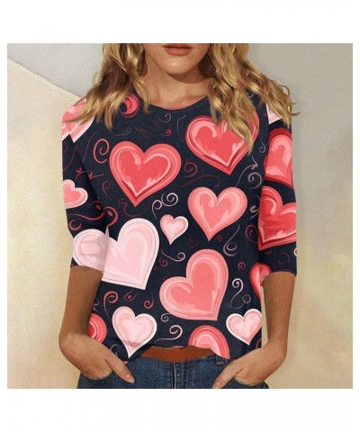 Valentine's Day Women's Tops Crewneck Casual 3/4 Length Sleeve Tshirt Love Heart Printed Loose Fit Blouse Tops 03-red $7.78 T...