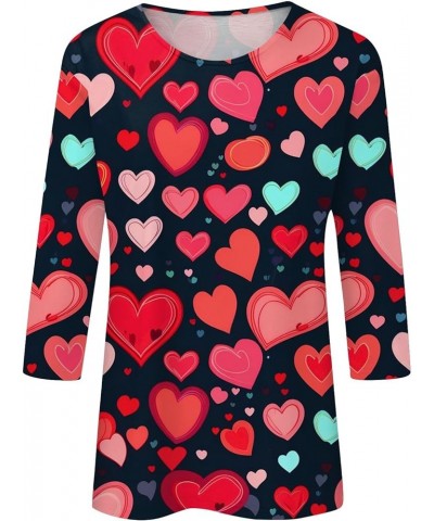 Valentine's Day Women's Tops Crewneck Casual 3/4 Length Sleeve Tshirt Love Heart Printed Loose Fit Blouse Tops 03-red $7.78 T...