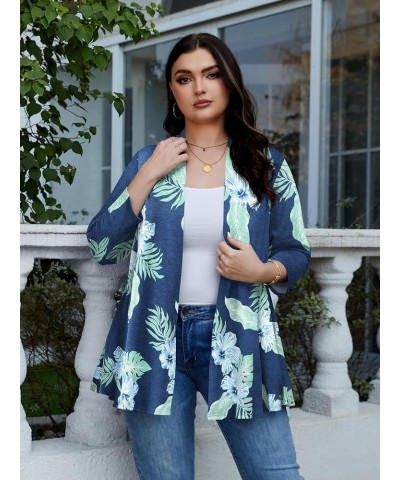 Women Plus Size Cardigan 3/4 Sleeve Plus Size Tops Open Front Soft Lightweight Loose Casual Long Cardigan Pockets Hawaii Leaf...