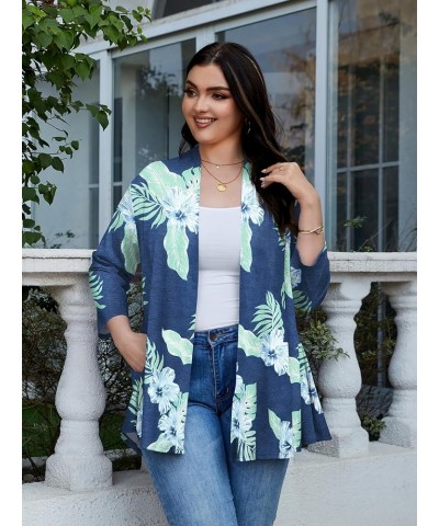 Women Plus Size Cardigan 3/4 Sleeve Plus Size Tops Open Front Soft Lightweight Loose Casual Long Cardigan Pockets Hawaii Leaf...