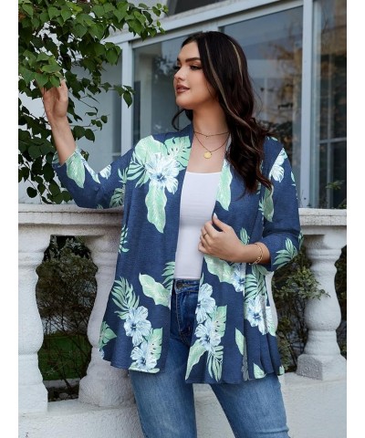 Women Plus Size Cardigan 3/4 Sleeve Plus Size Tops Open Front Soft Lightweight Loose Casual Long Cardigan Pockets Hawaii Leaf...