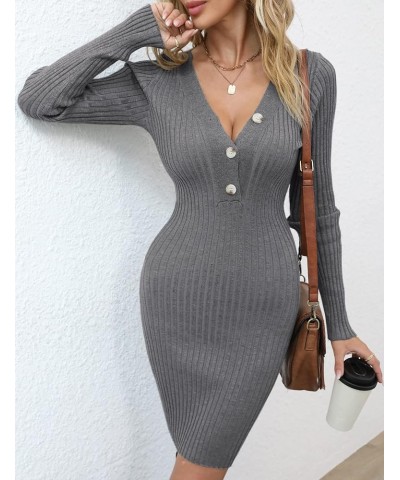 Women's Long Sleeve Sweater Dress Mini Knit Sexy Bodycon Dress Pullover Sweaters Dresses Grey $17.51 Sweaters