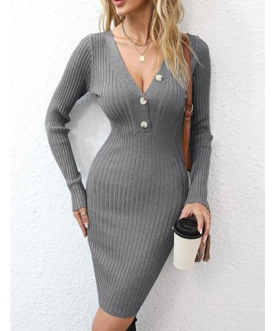 Women's Long Sleeve Sweater Dress Mini Knit Sexy Bodycon Dress Pullover Sweaters Dresses Grey $17.51 Sweaters