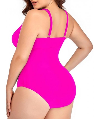 Women Plus Size One Piece Swimsuits Sexy V Neck Backless Bathing Suit Hot Pink1 $17.52 Swimsuits