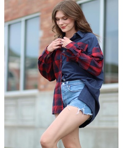 Women's Oversized Plaid Shirt Long Sleeve Shacket Jacket Button Down Shirts Boyfriend Blouses Tops Red&blue $12.74 Blouses