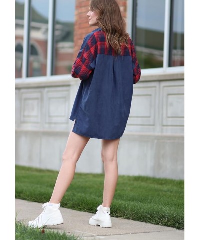 Women's Oversized Plaid Shirt Long Sleeve Shacket Jacket Button Down Shirts Boyfriend Blouses Tops Red&blue $12.74 Blouses