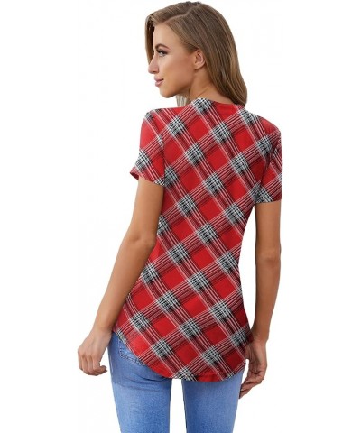 Women's Shirt Zip Plaid V Neck Short Sleeve Casual Summer Tunic Tops 10-red $13.43 Tops