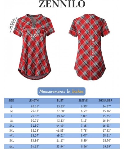 Women's Shirt Zip Plaid V Neck Short Sleeve Casual Summer Tunic Tops 10-red $13.43 Tops