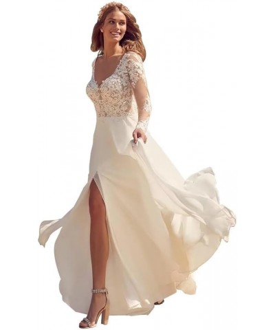 Long Sleeves Wedding Dresses for Bride 2024 Scoop A-Line Appliques Lace Bridal Ball Gowns with Train M-white $37.20 Dresses