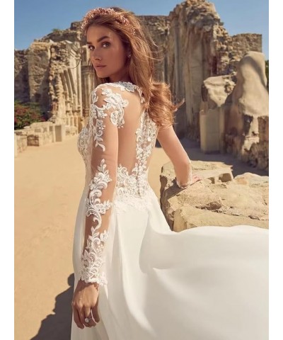 Long Sleeves Wedding Dresses for Bride 2024 Scoop A-Line Appliques Lace Bridal Ball Gowns with Train M-white $37.20 Dresses