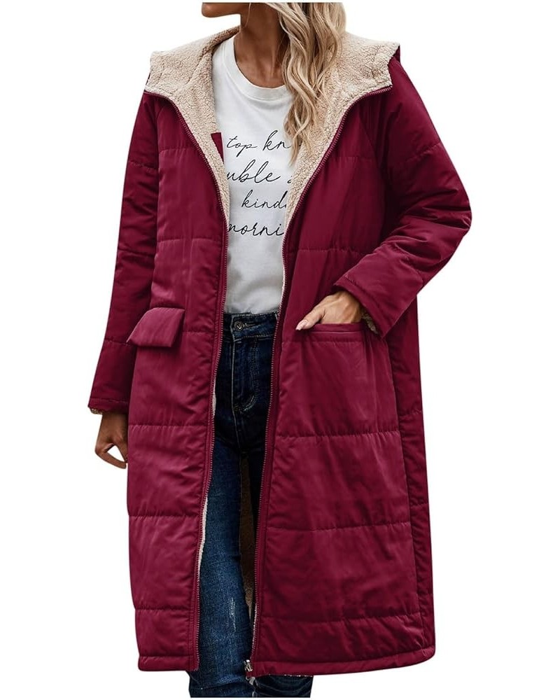 Womens Long Winter Coat with Hood Sherpa Fleece Lined Puffer Coats Quilted Shearling Down Jackets Warm Parkas Overcoat A1_win...