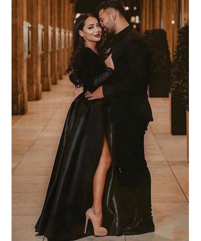 V Neck Prom Dress Velvet Long Sleeves Split Formal Dress 2022 for Women with Pockets Dark Grape $36.26 Dresses