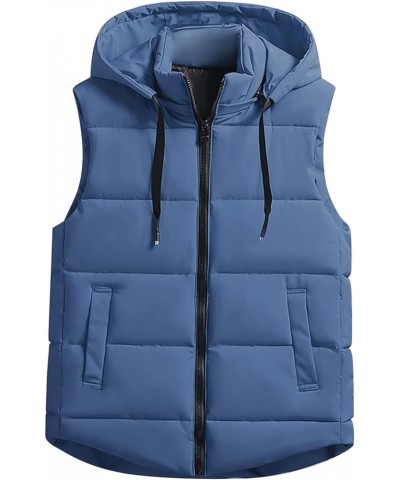 Women's Warm Vest Outerwear Thick Padded Sleeveless Casual Vest With Detachable Hood Outdoor Vests for Women Blue $15.07 Vests