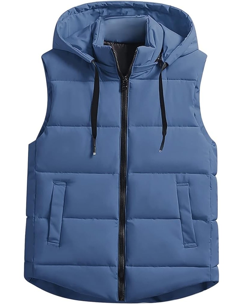 Women's Warm Vest Outerwear Thick Padded Sleeveless Casual Vest With Detachable Hood Outdoor Vests for Women Blue $15.07 Vests