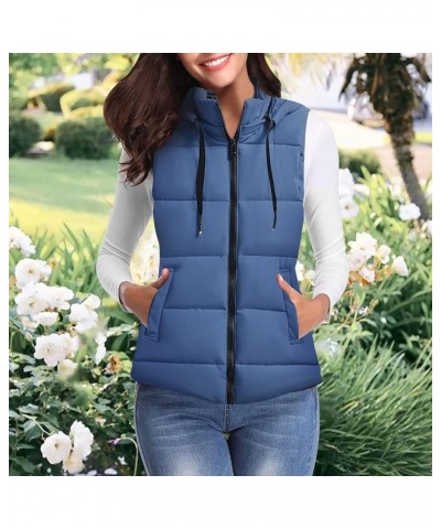 Women's Warm Vest Outerwear Thick Padded Sleeveless Casual Vest With Detachable Hood Outdoor Vests for Women Blue $15.07 Vests