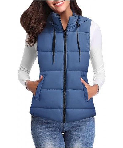 Women's Warm Vest Outerwear Thick Padded Sleeveless Casual Vest With Detachable Hood Outdoor Vests for Women Blue $15.07 Vests