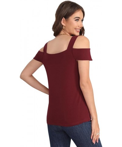 Summer Tops Womens Tunic Top Short Sleeve Cold Shoulder V Neck Loose Fit Basic Tee Casual Tops Shirts Bloues Wine Red $13.74 ...