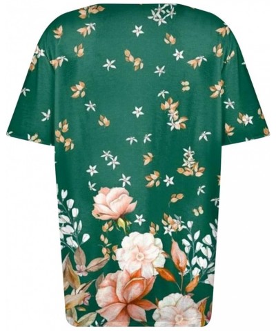 Womens Summer Tops 2023 Trendy V Neck Pleats Blouse Flower Print Tunic Tops Loose Button Pullover 08green $8.99 Blouses