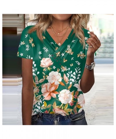 Womens Summer Tops 2023 Trendy V Neck Pleats Blouse Flower Print Tunic Tops Loose Button Pullover 08green $8.99 Blouses