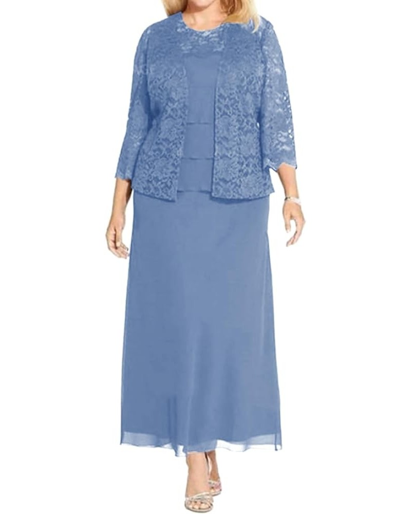 Tea Length Mother of The Bride Dresses Chiffon Evening Formal Dress Lace Jacket Plus Size Tiered Steel Blue $39.95 Dresses