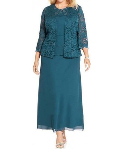 Tea Length Mother of The Bride Dresses Chiffon Evening Formal Dress Lace Jacket Plus Size Tiered Steel Blue $39.95 Dresses