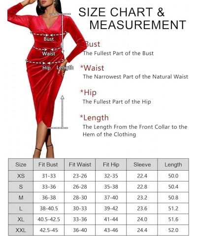 2023 Wrap Ruched Velvet Dress V Neck Short Ruffle Sleeves Long Bodycon Midi Elegant Party Wedding Guest Cocktail Red, Long Sl...