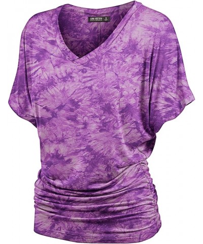 Women's Short Sleeve Crew Neck/V Neck Tie-Dye Dolman Tunic Top Wt1114_purple $14.13 Tops