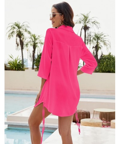 Womens Bathing Suit Cover Ups Bikini Swimsuit Coverup Drawstring Button Down Beach Dress Shirt Rose Red $15.40 Swimsuits