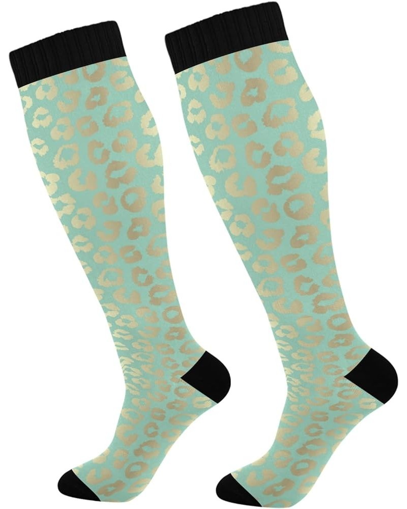 Colorful Leopard Spot Compression Socks for Women & Men Circulation Long Socks for Running Cycling Athletic Nurse Gold Leopar...