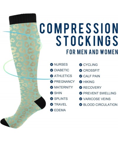 Colorful Leopard Spot Compression Socks for Women & Men Circulation Long Socks for Running Cycling Athletic Nurse Gold Leopar...