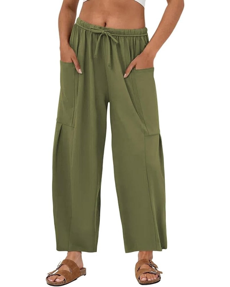 Women's Pants Casual Loose High Waist Wide Leg Capri Palazzo Pants Cropped Trousers 2024 Summer Outfits with Pockets Sage Gre...