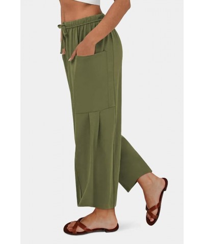 Women's Pants Casual Loose High Waist Wide Leg Capri Palazzo Pants Cropped Trousers 2024 Summer Outfits with Pockets Sage Gre...