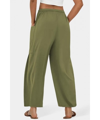 Women's Pants Casual Loose High Waist Wide Leg Capri Palazzo Pants Cropped Trousers 2024 Summer Outfits with Pockets Sage Gre...