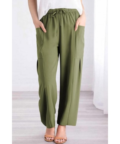 Women's Pants Casual Loose High Waist Wide Leg Capri Palazzo Pants Cropped Trousers 2024 Summer Outfits with Pockets Sage Gre...