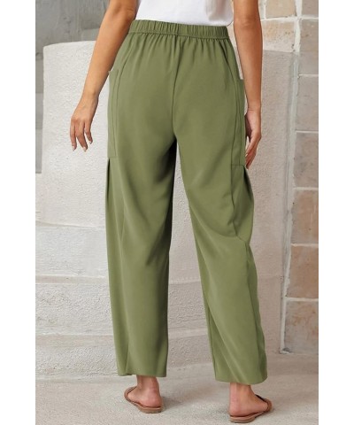 Women's Pants Casual Loose High Waist Wide Leg Capri Palazzo Pants Cropped Trousers 2024 Summer Outfits with Pockets Sage Gre...