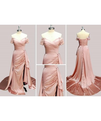 Off Shoulder Prom Dresses Ruched Homecoming Dress Mermaid Slit Formal Evening Gowns for Women Dark Gold $44.75 Dresses