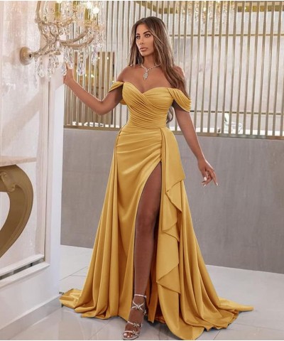 Off Shoulder Prom Dresses Ruched Homecoming Dress Mermaid Slit Formal Evening Gowns for Women Dark Gold $44.75 Dresses