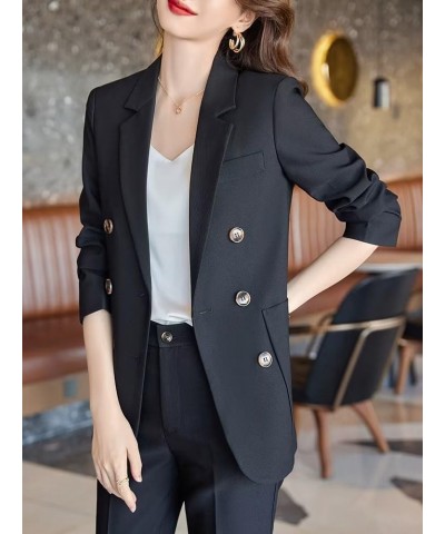 Women's Suits Set 2 Piece Double Breasted Notched Office Lady Business Blazer Pant B-black $45.85 Suits