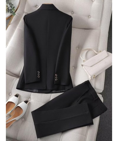 Women's Suits Set 2 Piece Double Breasted Notched Office Lady Business Blazer Pant B-black $45.85 Suits