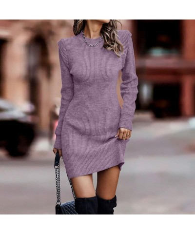 Women 2023 Sweater Dress Mini Bodycon Long Sleeve Ruffle Shoulder Slim Fit Crew Neck Ribbed Knit Pullover S-5XL Purple $17.84...