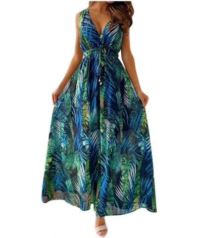 Beach Dresses for Women,2024 Spring Summer Trendy Elegant Wrap V Neck Floral Boho Dress,Flowy Ruched Hawaiian Maxi Dress B-gr...