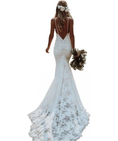 Women's V Neck Wedding Dresses Mermaid Lace Applique Bridal Gown Wz02-white $37.51 Dresses